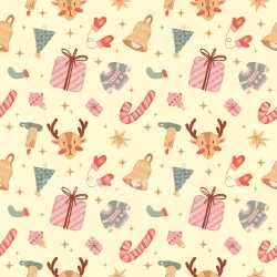 Pattern Bundle - Seamless 3D Pattern PBR Texture Featuring Hand-Drawn Christmas Motifs in Warm Colors texture preview