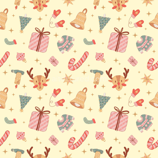 Pattern Bundle - Seamless 3D Pattern PBR Texture Featuring Hand-Drawn Christmas Motifs in Warm Colors texture preview