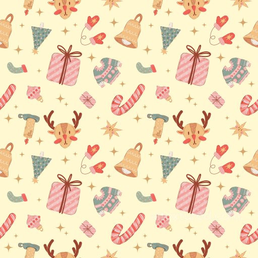 Pattern PBR Texture Featuring Hand-Drawn Christmas Motifs in Warm Colors seamless Pattern Bundle PBR texture