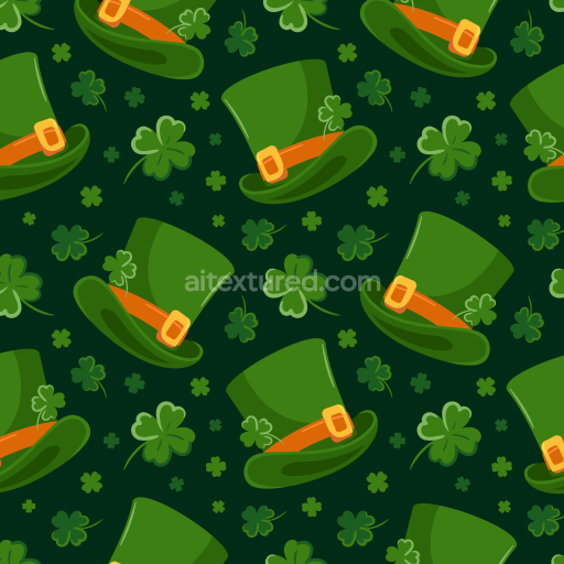 Seamless St Patrick Digital Paper Bundle 3D PBR Texture with Green Hats and Clover Leaves