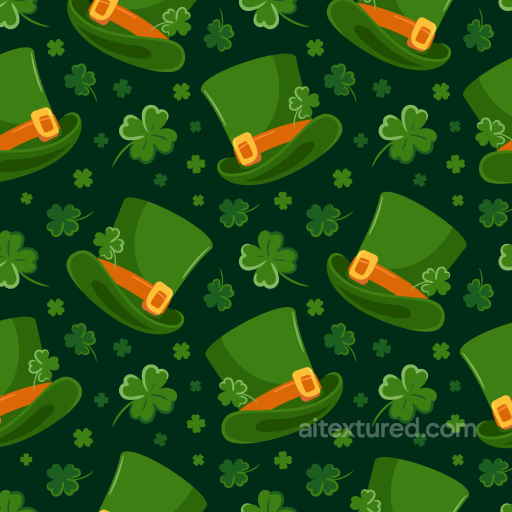 Seamless St Patrick Digital Paper Bundle 3D PBR Texture with Green Hats and Clover Leaves seamless St patrick digital paper bundle PBR texture