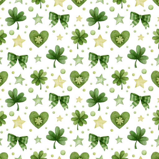 Seamless 3D PBR Watercolor St Patrick Digital Paper Texture with Shamrocks and Stars