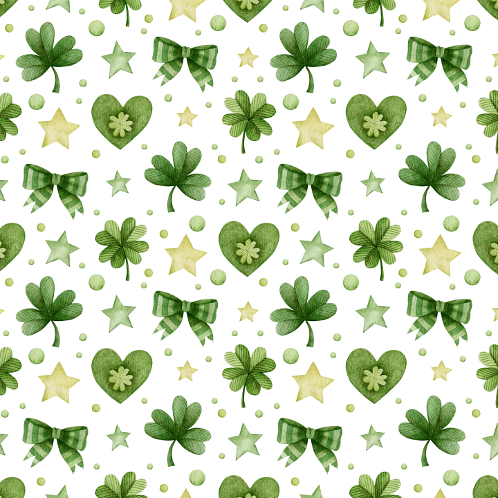 Watercolor St Patrick Digital Paper with Shamrocks and Stars seamless PBR texture preview
