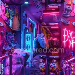 seamless Seamless 3D PBR Graffiti Texture Featuring Neon-Lit Purple and Blue Urban Alleyway texture 8k free download PBR