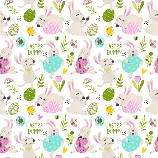 Seamless 3D PBR Texture of Cute Easter Bunny and Painted Eggs Pattern
