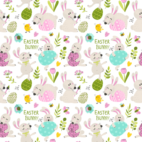 with Playful Easter Bunny and Colorful Eggs Pattern All Christmas Digital paper texture preview