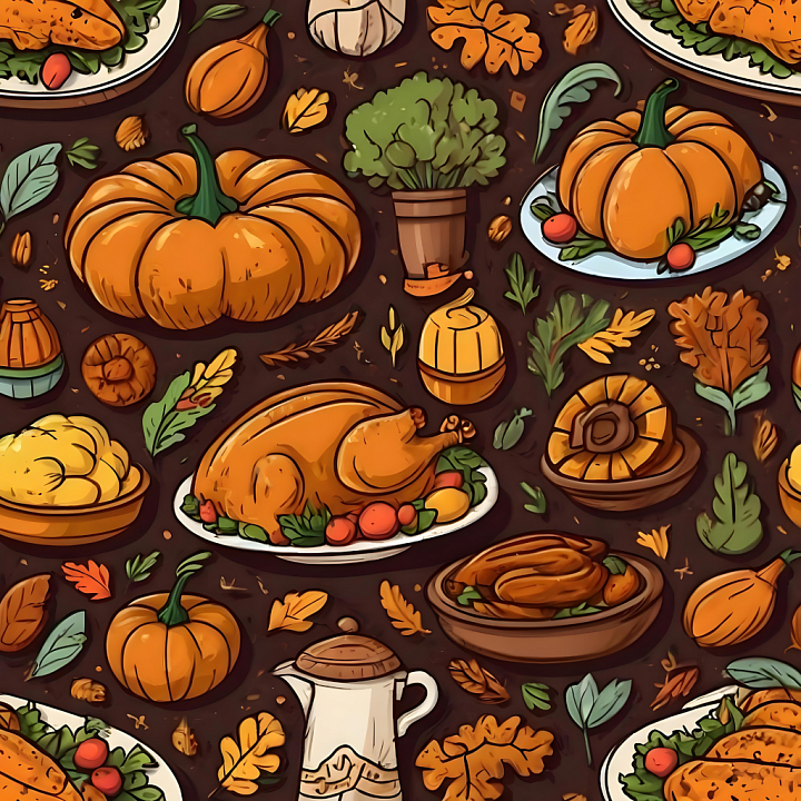 Featuring Hand-Drawn Thanksgiving Feast Motifs seamless PBR texture preview