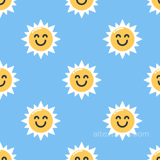 with Cheerful Yellow Smiling Sun Pattern on Blue Background seamless Happy Face pattern PBR texture
