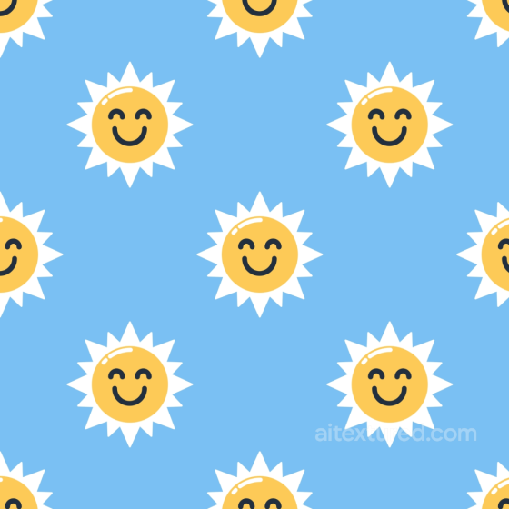 with Cheerful Yellow Smiling Sun Pattern on Blue Background Happy Face pattern texture preview