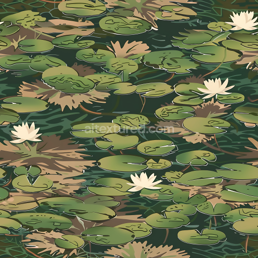 Seamless 3D Camouflage PBR Texture Featuring Aquatic Lily Pad & Leafy Pattern