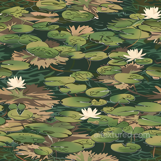 Camouflage PBR Texture Featuring Aquatic Lily Pad & Leafy Pattern seamless Color Camouflage PBR texture