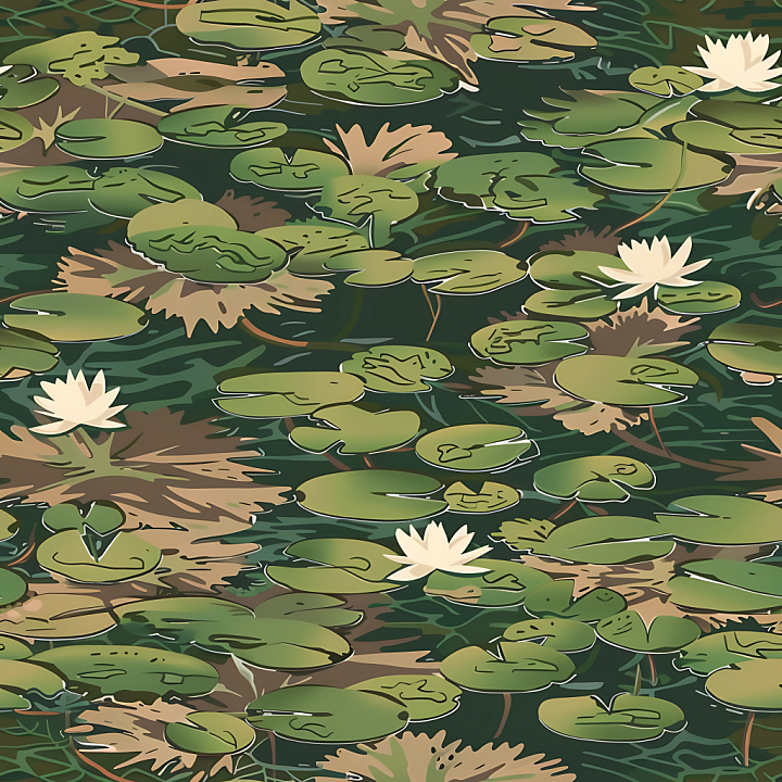 Camouflage Featuring Aquatic Lily Pad & Leafy Pattern seamless PBR texture preview