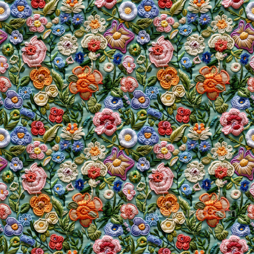 Colorful Embroidered Floral Fabric Seamless Texture seamless Embroidered floral PBR texture