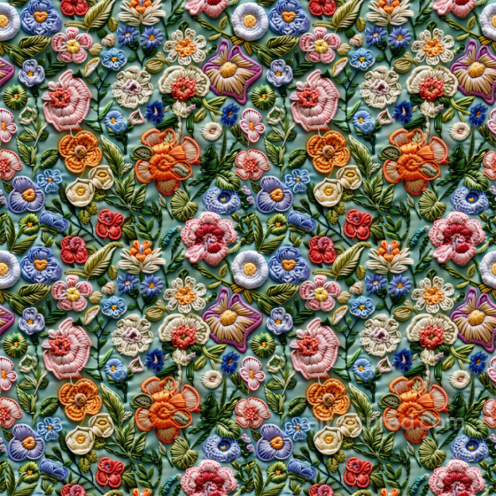 Colorful Embroidered Floral Fabric Seamless Texture Embroidered floral texture preview