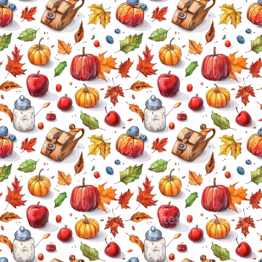 Featuring Illustrated Thanksgiving Elements on White Background seamless Thanksgiving PBR texture