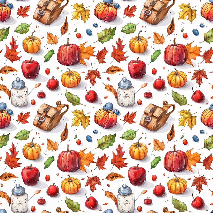 Featuring Illustrated Thanksgiving Elements on White Background seamless PBR texture preview