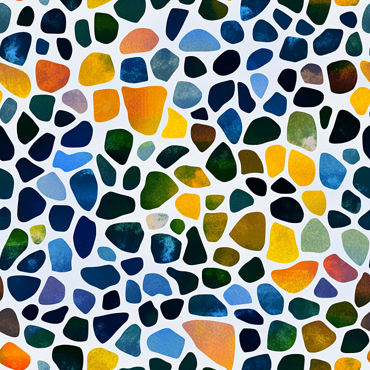 Mosaic with Colorful Irregular Stone Chips on White Grout seamless PBR texture preview