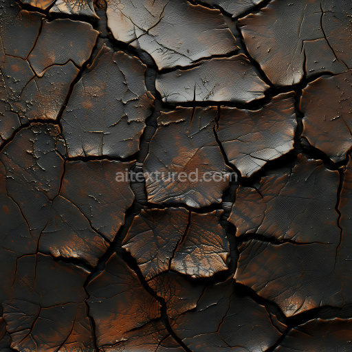 Seamless 3D cracked burnt earth PBR texture with deep fissures and rugged surface