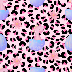 seamless Seamless 3D PBR Texture of Pink Dinosaur and Floral Pattern on Leopard Print Fabric texture 8k free download PBR
