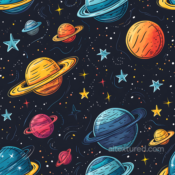 Space PBR Texture Featuring Cartoon Planets and Colorful Stars Star, space, planets texture preview