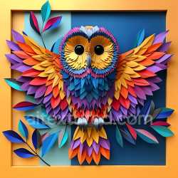 seamless Seamless 3D PBR Texture Featuring Vibrant Colorful Owl Feather Origami Pattern texture 8k free download PBR