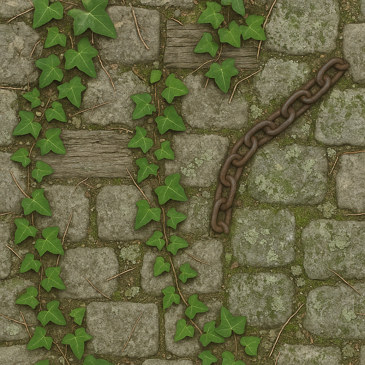 Cobblestone Path With Creeping Ivy Halloween seamless PBR texture preview
