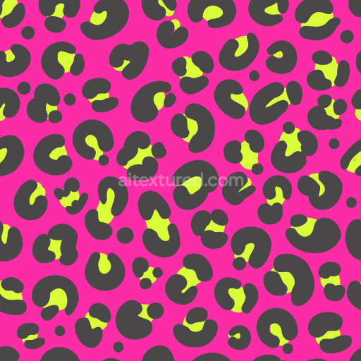 Seamless 3D PBR Texture of Neon Pink Leopard Print Fabric with Black and Yellow Spots