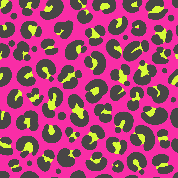 Neon Pink Leopard Print Fabric with Black and Yellow Spots seamless PBR texture preview