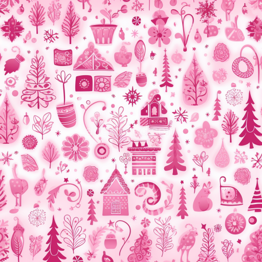 Seamless 3D PBR Texture of Pink Christmas Digital Paper with Festive Elements