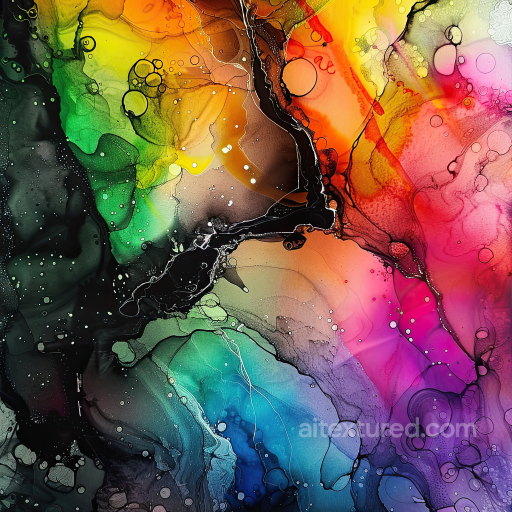 Alcohol Ink PBR Texture Featuring Vibrant Rainbow Swirls and Fluid Marbling seamless Alcohol ink PBR texture