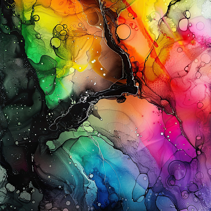 Alcohol Ink Featuring Vibrant Rainbow Swirls and Fluid Marbling seamless PBR texture preview