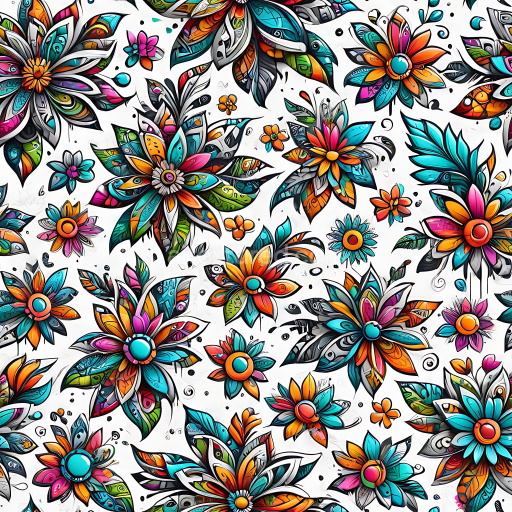 Seamless 3D PBR Texture of Vibrant Multicolor Floral Graffiti Pattern