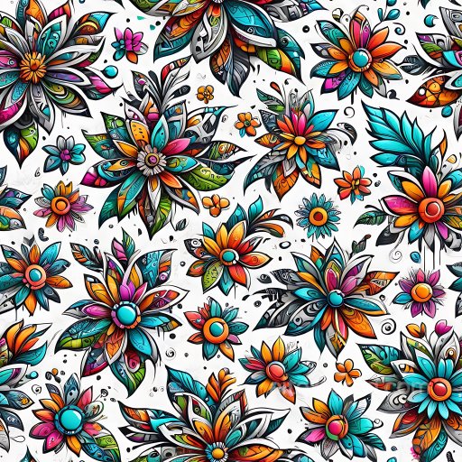 Seamless 3D PBR Texture of Vibrant Multicolor Floral Graffiti Pattern texture preview