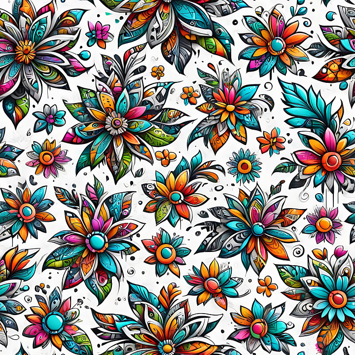 Vibrant Multicolor Floral Graffiti Pattern seamless PBR texture preview