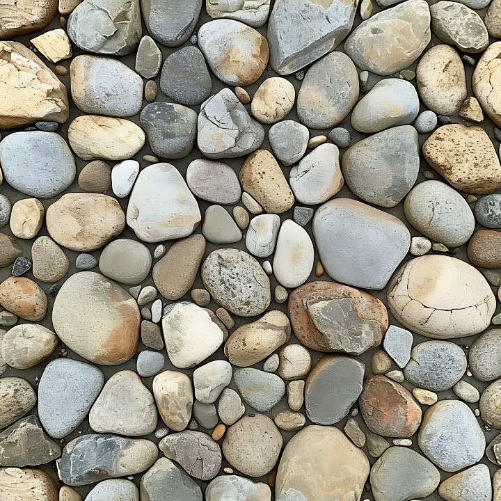 River Pebble Stone with Natural Rounded Stones seamless PBR texture preview