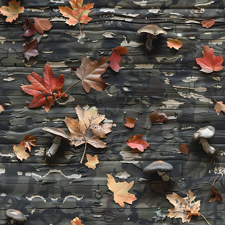 Woodland Camouflage Featuring Autumn Leaves and Natural Decay seamless PBR texture preview