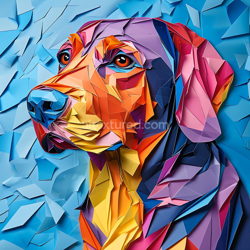 Seamless 3D PBR Texture Featuring Vibrant Bluetick Coonhound Origami Style Fur