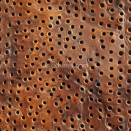 Seamless 3D Perforated Rustic Brown Leather PBR Texture with Wrinkles and Cracks