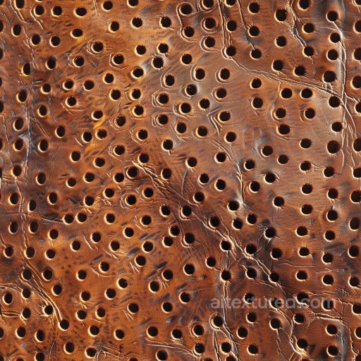 Perforated Rustic Brown Leather PBR Texture with Wrinkles and Cracks seamless Leather PBR texture