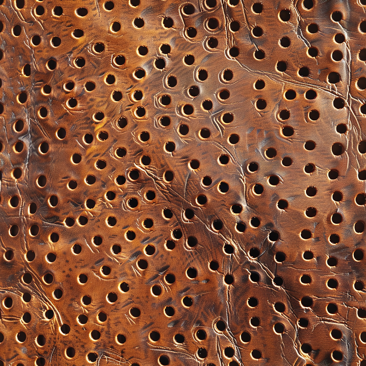 Perforated Rustic Brown Leather with Wrinkles and Cracks seamless PBR texture preview