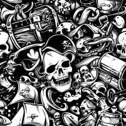 seamless Seamless 3D PBR Texture Featuring Black and White Pirate Skulls and Treasure Chest Graffiti texture 8k free download PBR