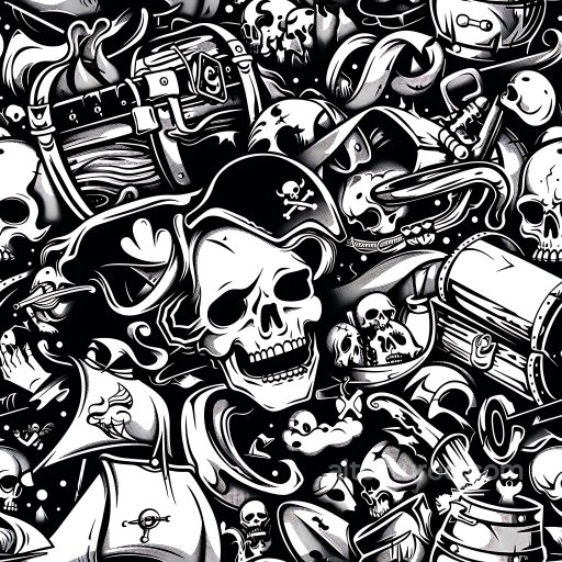 Graffiti - Seamless 3D PBR Texture Featuring Black and White Pirate Skulls and Treasure Chest Graffi… texture preview