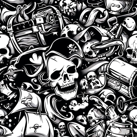 Featuring Black and White Pirate Skulls and Treasure Chest Graffiti Graffiti texture preview