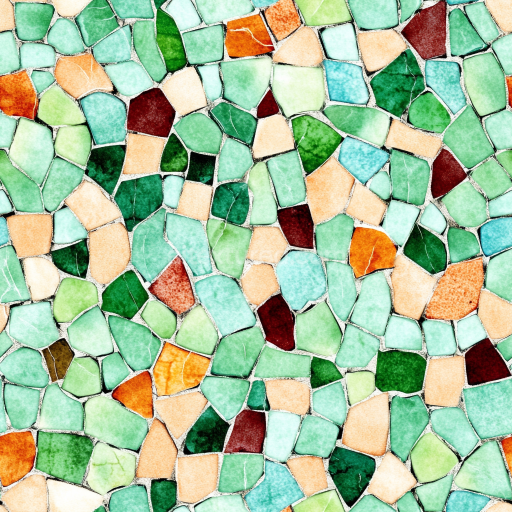 Seamless 3D PBR Mosaic Texture of Colorful Irregular Ceramic Tiles texture preview