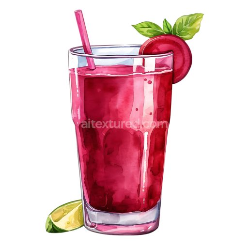 Breakfast Beetroot Juice Glass with Lime Slice and Green Leaves Illustration