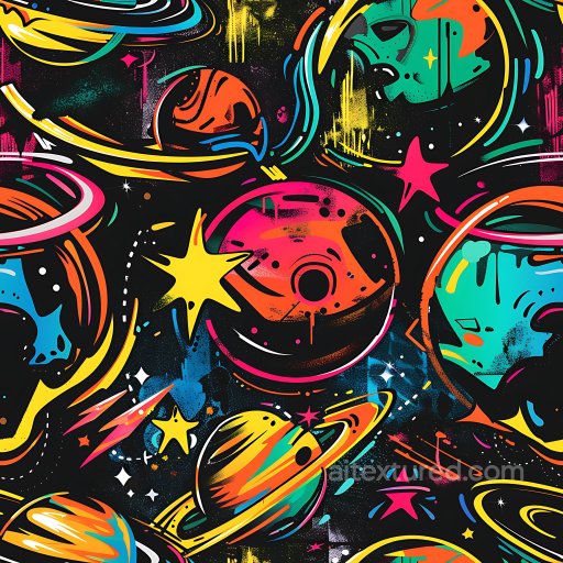 Seamless 3D PBR Texture of Colorful Space-Themed Graffiti Art texture preview