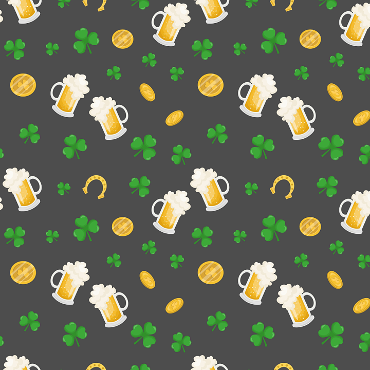 St Patrick Digital Paper with Beer Mugs and Shamrocks seamless PBR texture preview