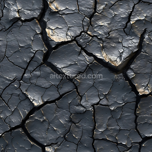 Seamless 3D Cracked Black Dried Mud PBR Texture with Deep Fissures
