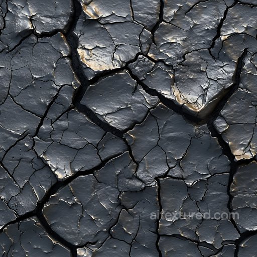 Cracked Black Dried Mud PBR Texture with Deep Fissures seamless Cracked & Holes PBR texture