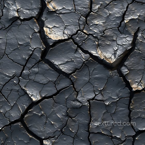 Cracked Black Dried Mud PBR Texture with Deep Fissures Cracked & Holes texture preview